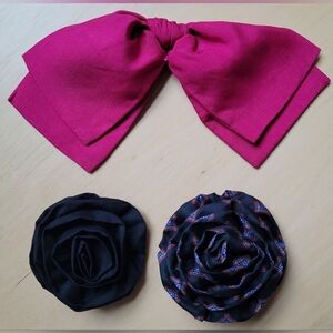 Vintage Silk Bow & Fabric Rosette Pin/Brooch Set